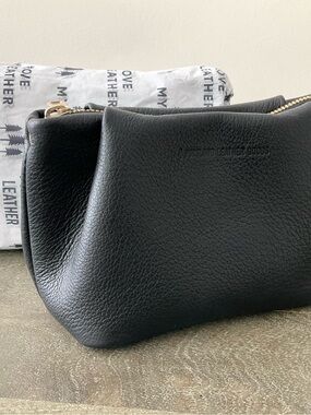 PLG New Premium Trevi Zipper Pouch in Pebbled Black Full Grain Leather